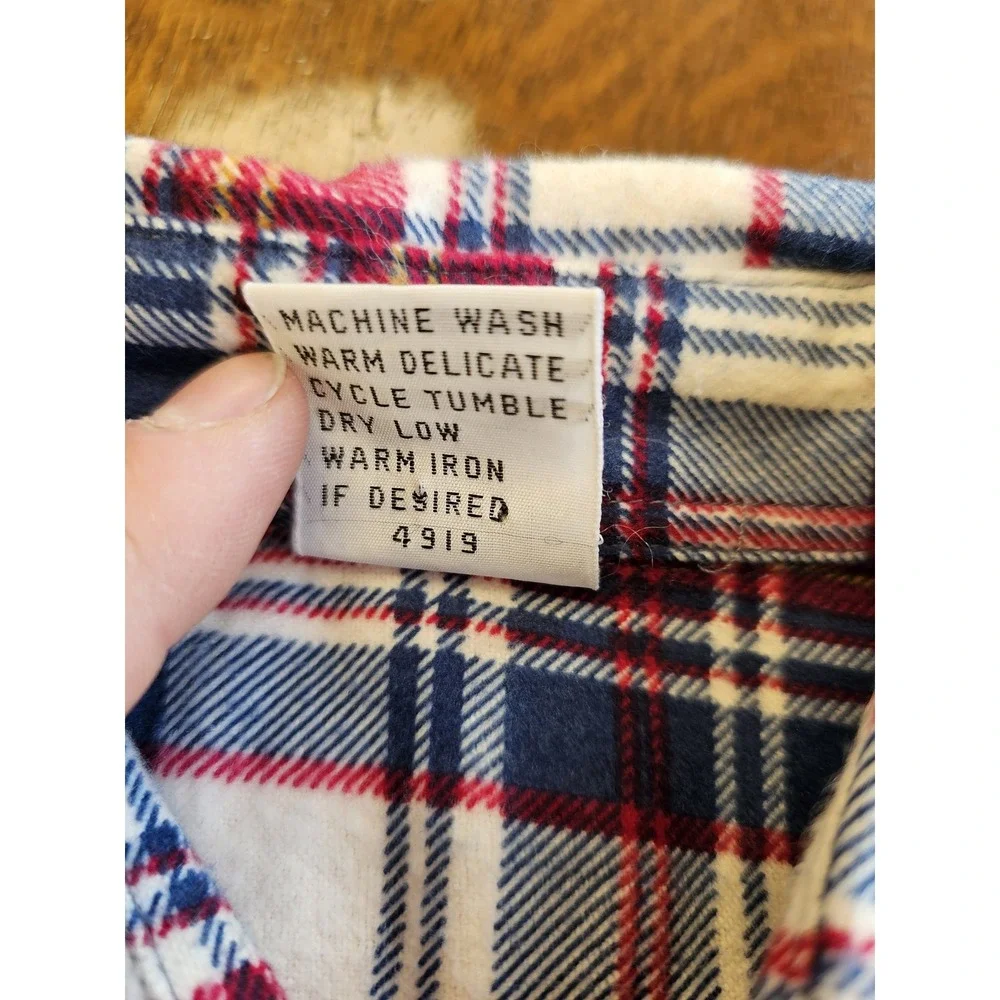 Vintage Flannel Shirt‎ Mens 34 Red Blue White Plaid Long Sleeve Western 90s